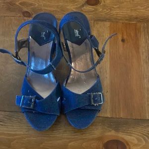 WANTED Denim Shoes with Wood Heel size 8